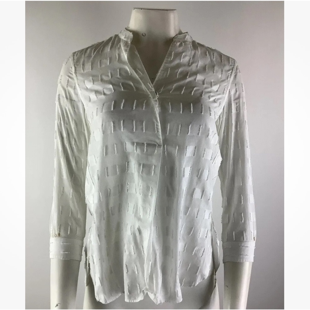 Le Sarte Pettegole Sz 2 US 100% Cotton Textured Popover Top White Casual